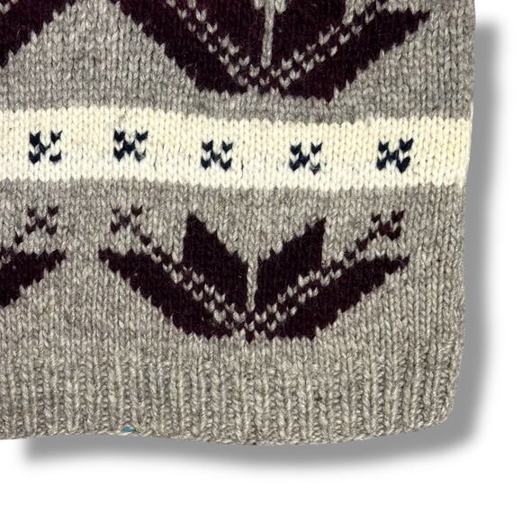 Vintage Cowichan Wool Sweater Pullover Shawl Collar Handmade Gray Burgundy Sz S - Picture 4 of 7